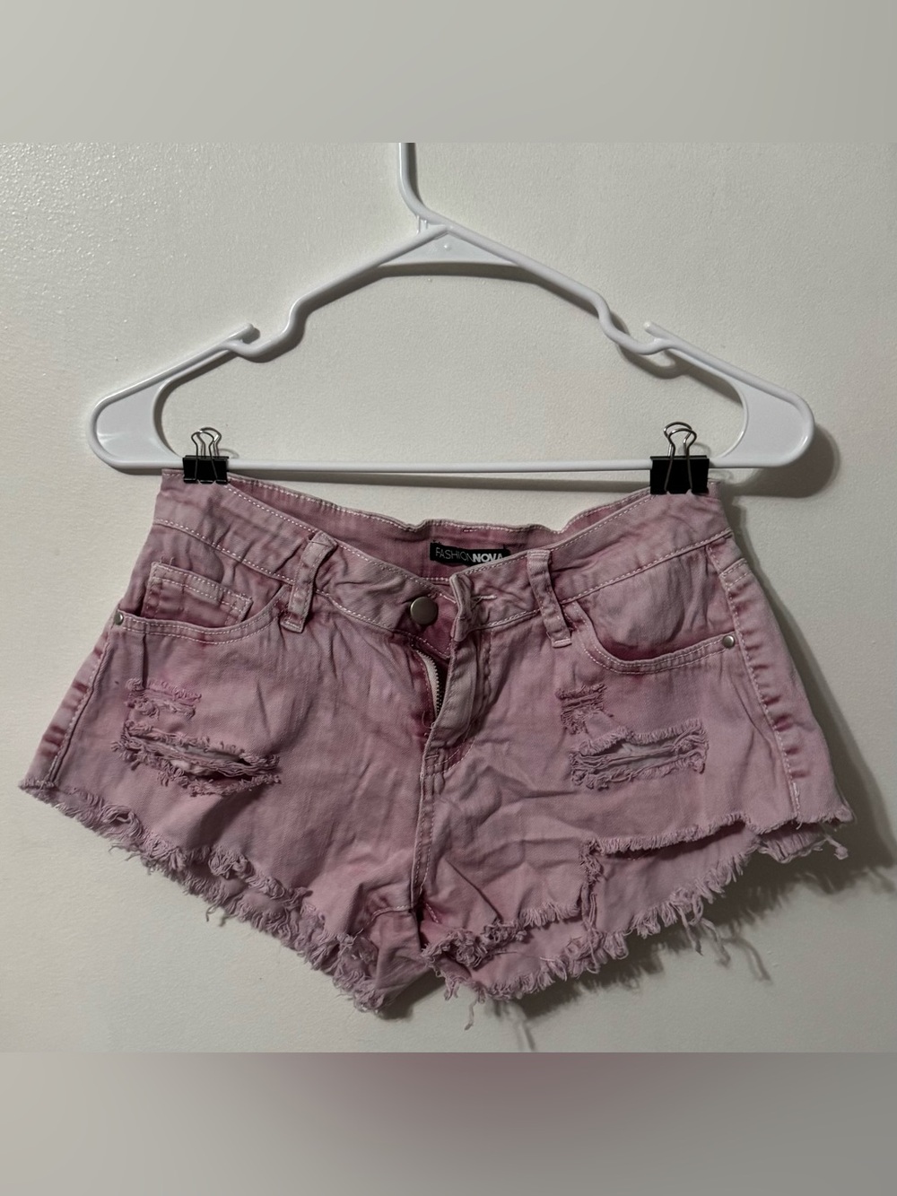 Fashion Nova Pink Distressed Denim Shorts